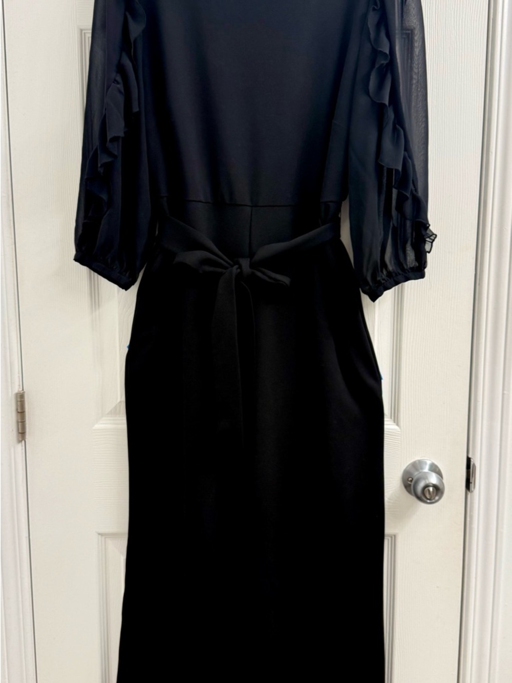 Laura Black Ruffle-Sleeve Tie-Waist Women's  Jumpsuit